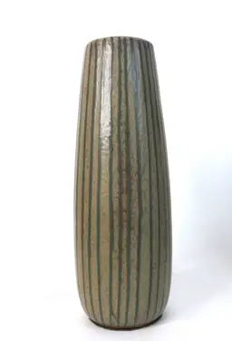 Japanese  Studio Red Clay Pottery Melon Glazed Vase Signed 9"