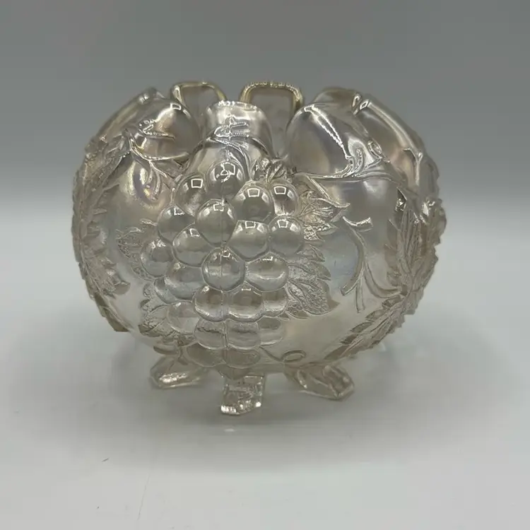 Dugan Glass Grape Delight Clear Iridescent Footed Rose Bowl AS IS