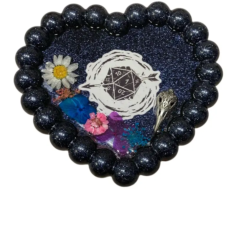 Handmade Black Sparkly Heart Shaped D & D Trinket Tray