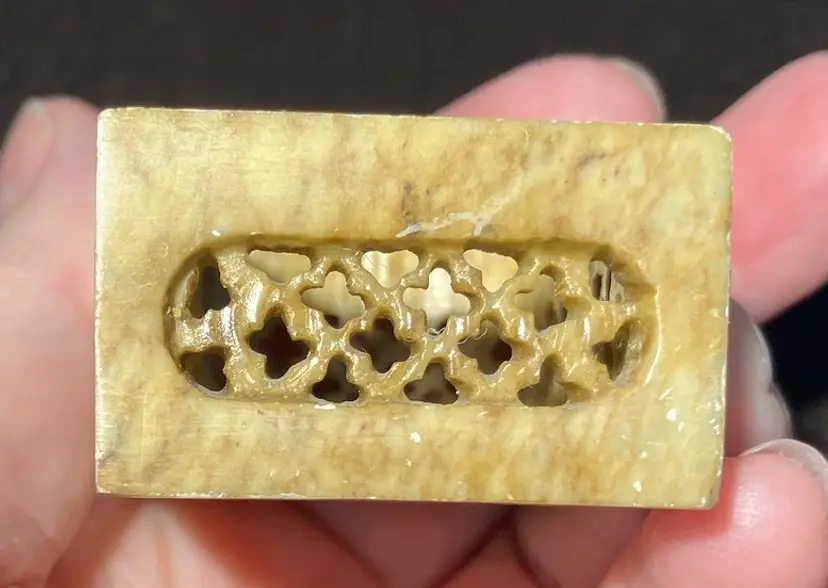 Vintage Rectangular Soapstone Trinket Box with Mother of Pearl Inlay