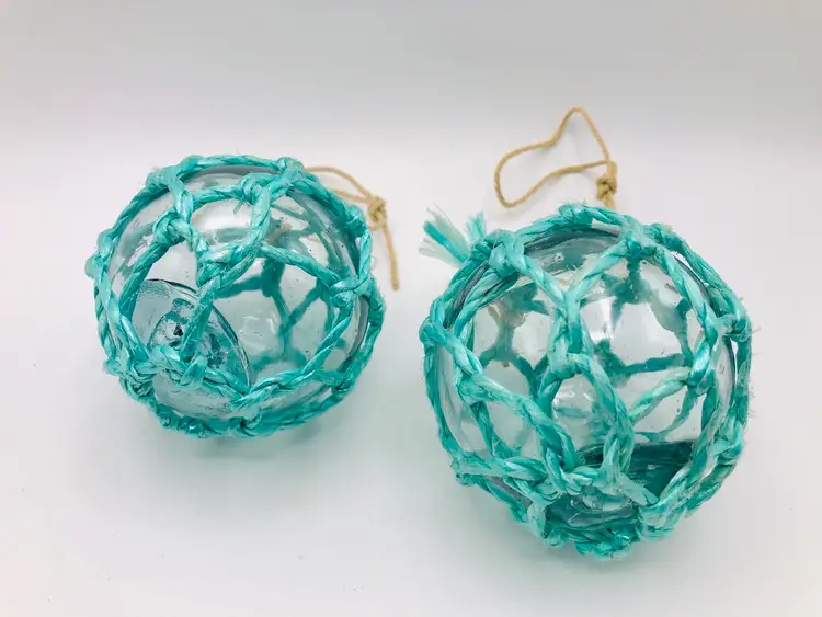 Blown Glass Netted Fishing Float Set of 2