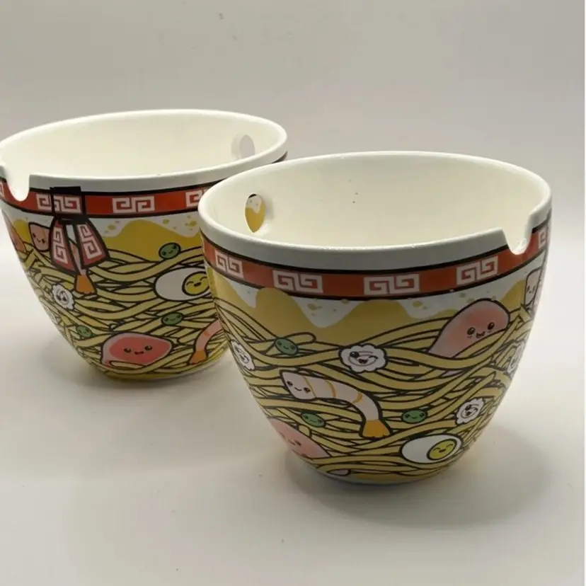 Set of 2 Toynk Sunken Noodles Japanese Ceramic Dish Set | 16-Ounce Ramen Bowl