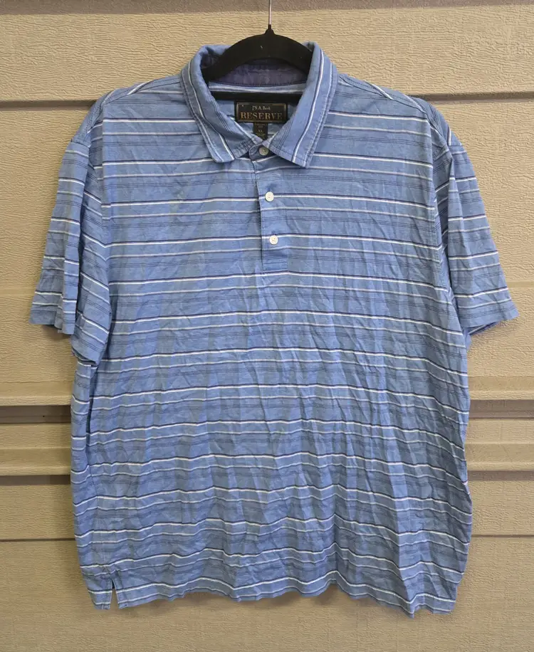 Jos. A. Bank Men's Polo Blue Striped Tailored Fit Collar Shirt Size XL