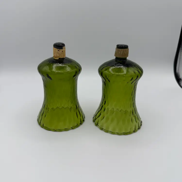 Vintage Avocado Green Glass Peg Votive Holders