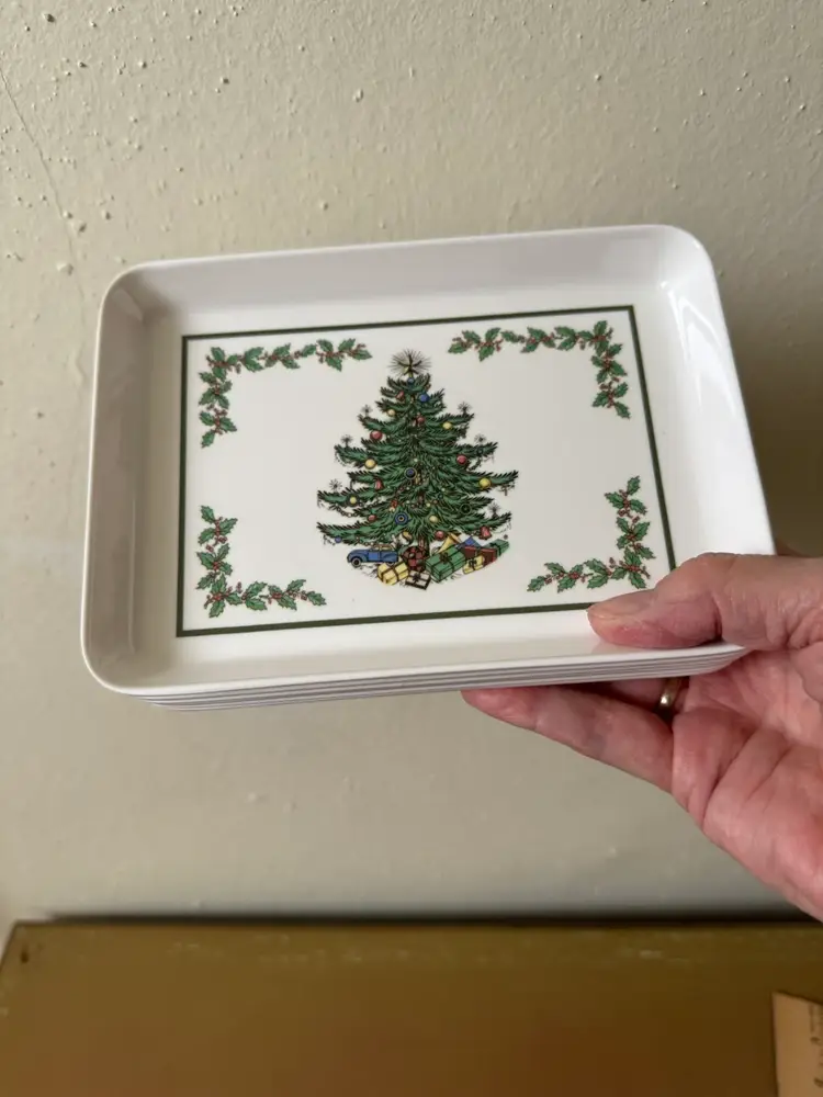 Spode Melamine Christmas Tree 5x7 Snack Trays Plates, Set Of 6