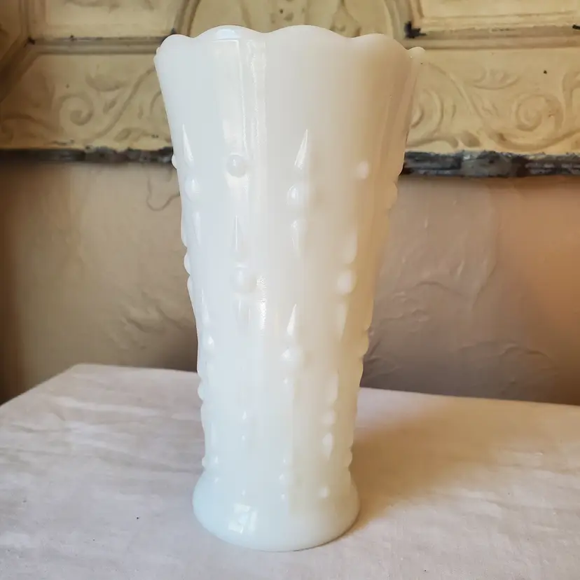 1950s Scalloped Milk Glass Vase