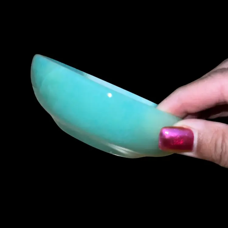 Vintage Egyptian Alabaster Bowl – Hand-Carved Turquoise Green Decorative Dish, Mid-Century Home Décor Collectible (4”)