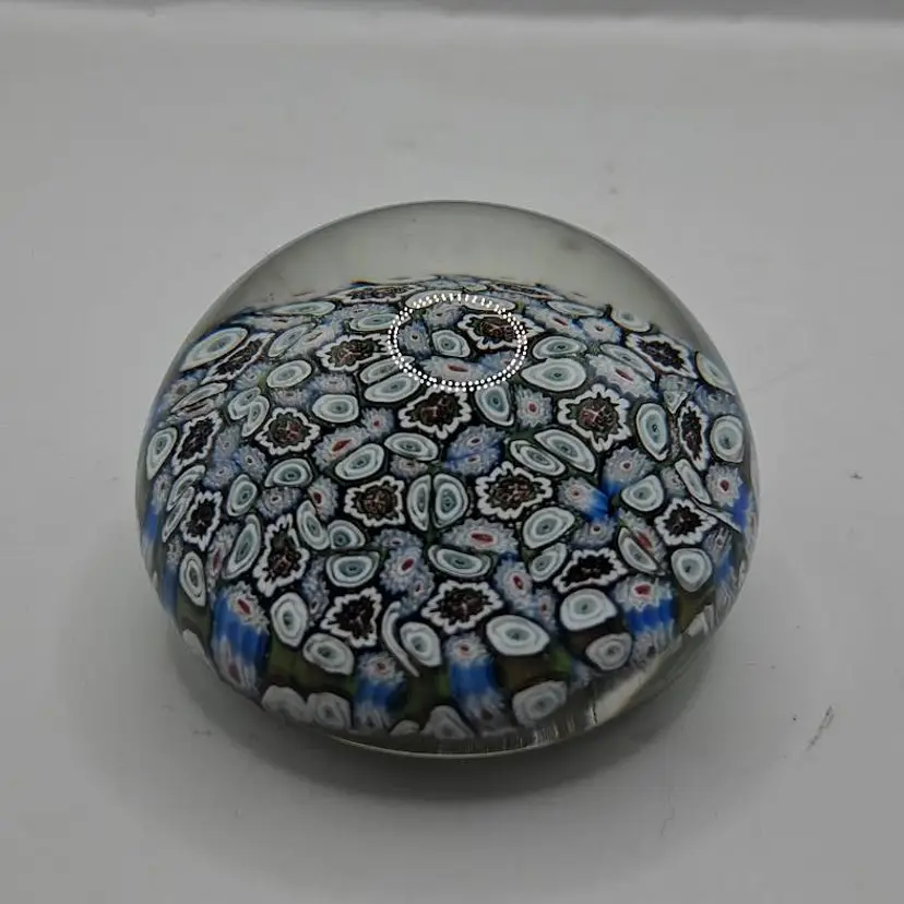 Vintage Murano Millefiori Closepack Canes Art Glass Paperweight, with Label