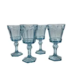 Fostoria Glass Virginia Wine Goblets Drinkware Barware Light Blue Vintage Set of 4