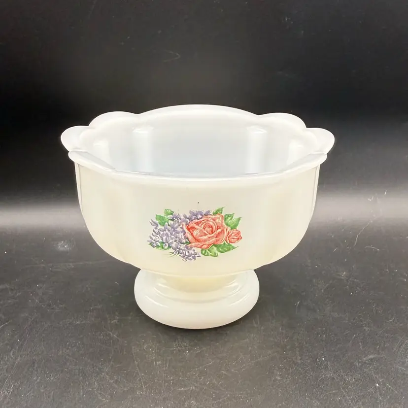 Vintage Avon Milk Glass Floral Pedestal Dish