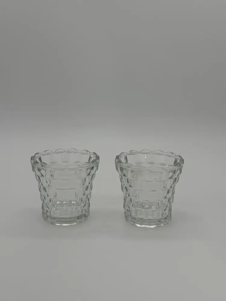 Set Of 2 Indiana Glass Votive Tea Light Candle Holders Vintage Clear Cubist