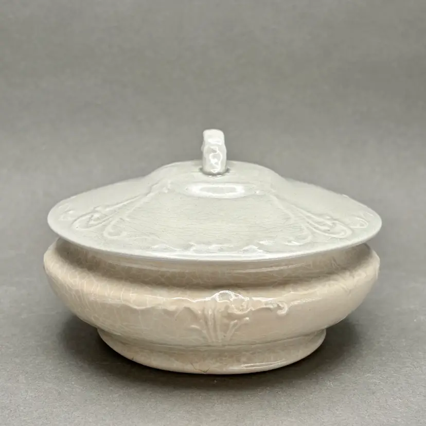 Antique Two Tone Ironstone Lidded Trinket Dish in Princess Pattern