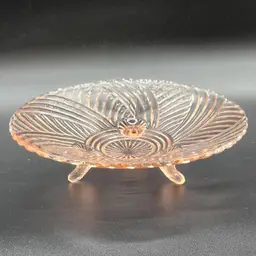 Anchor Hocking Prismatic Swirl, Pink Depression Glass Three Footed Bowl