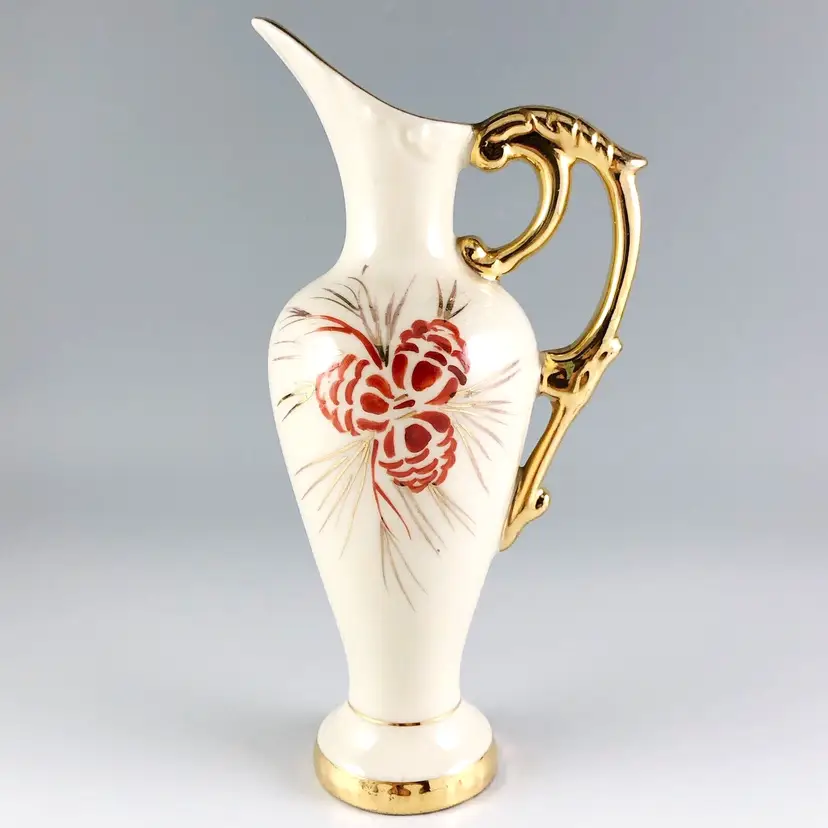 Vintage Porcelain Creamer with Hand-Painted Pinecones & Pine Needles