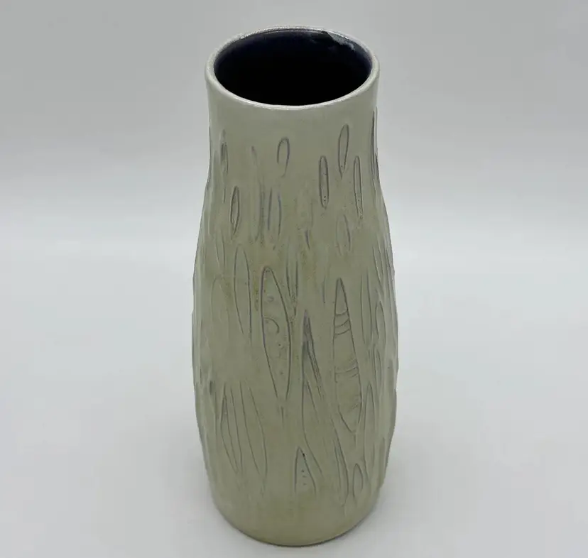 Staatliche Karlsruhe Majolika Manufaktur Yellow Ceramic Pottery Leaves Vase
