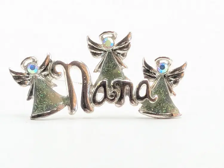 Silver Tone Nana Angels Brooch Pin
