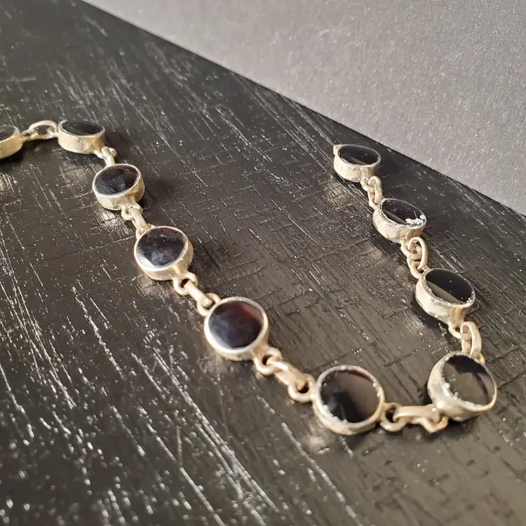 Black Onyx and Sterling Silver 950 Bracelet 7 1/4"
