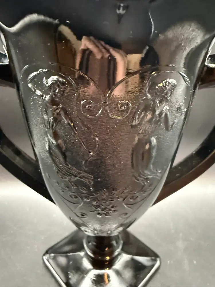 L.E. Smith Black Amethyst "Snake Dance" Glass Trophy Vase