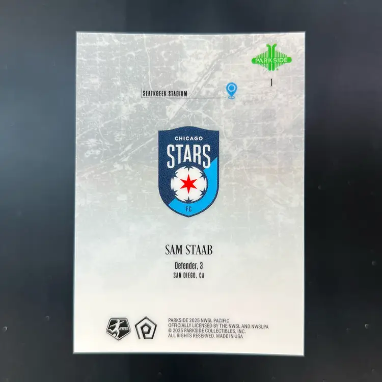 Sam Staab 2025 Parkside NWSL Pacific Hometown /99 Soccer Card