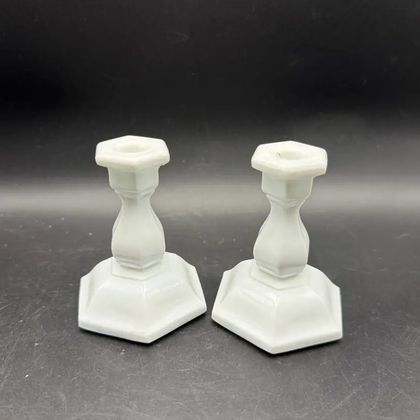 Pair Of Vintage Indiana Glass For Tiara 3 Inch Milk Glass Candle Holders