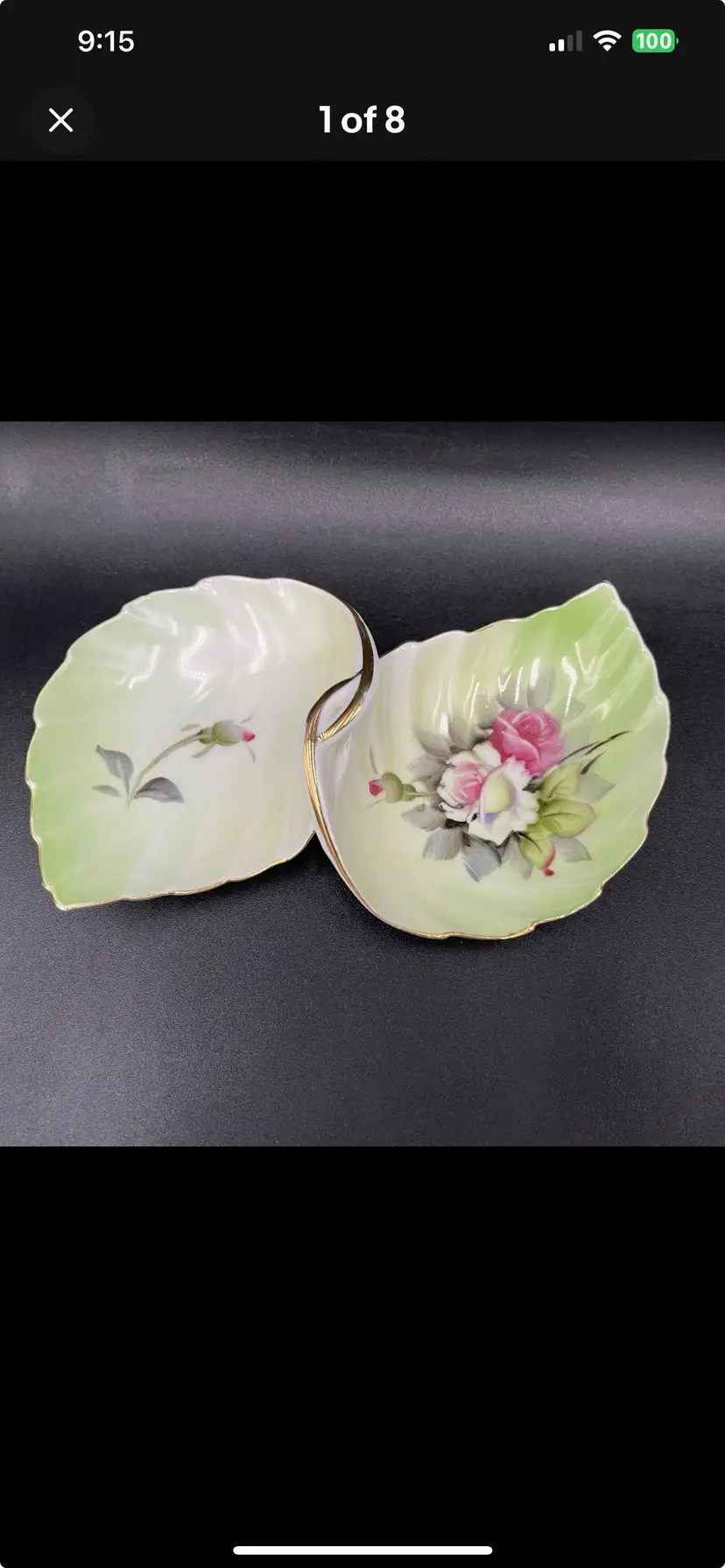 Hand painted Andrea by Sadek made in Japan, double leaf trinket dish