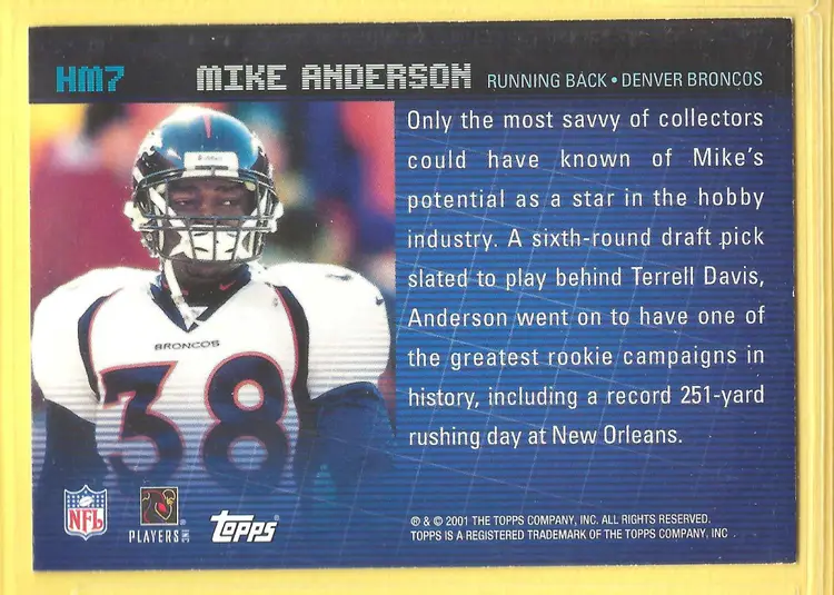 2001 Topps #HM7 Mike Anderson Hobby Masters Denver Broncos