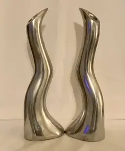 Vintage MCM Anna Efverlund Solid Aluminum Candlestick Holders, Set of 2, Measures 12x4, MPN 13034