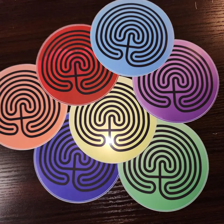 Finger Labyrinth Sticker, 7 Circuit / Cretan Labyrinth , Chakra Series