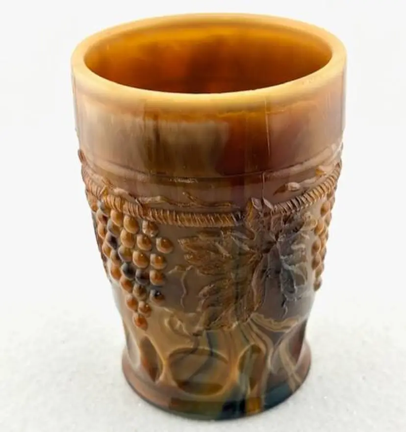 Vintage Chocolate Slag Glass St. Clair Tumbler - Rare Piece - Grape Design