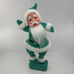 Teal Flocked Dancing Santa Figurine Rare Aqua Blue Green Japan Style 14.5”x7.5”