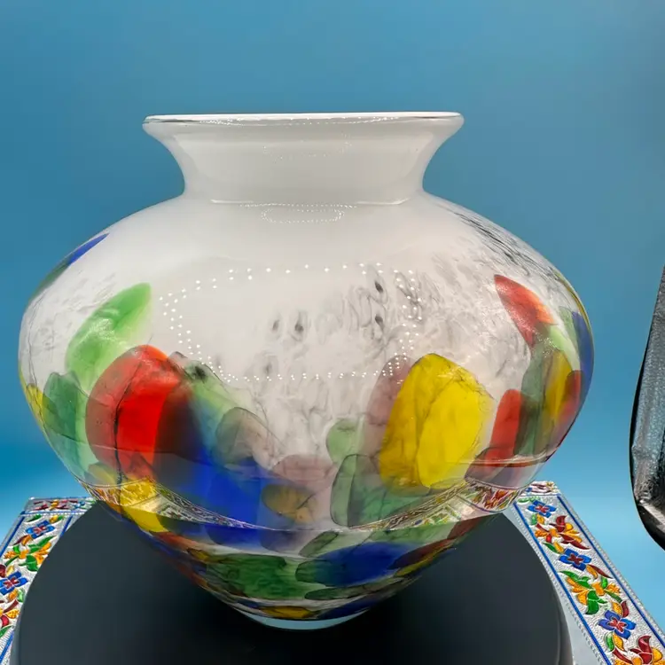 Beautiful Colorful Art Glass vase 9”