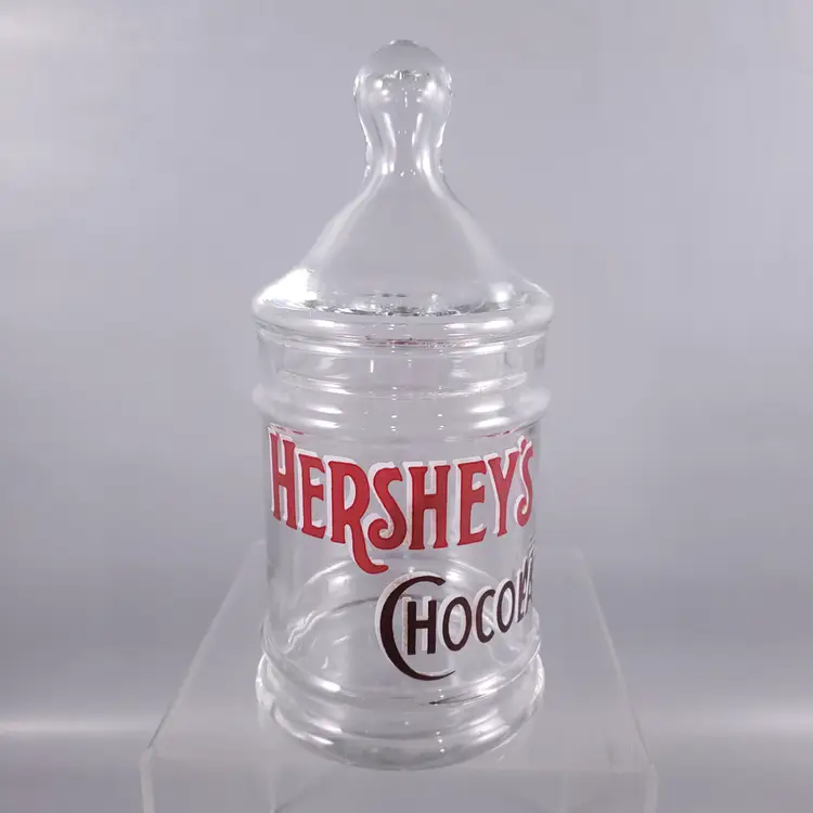 Vintage HERSHEY'S CHOCOLATE Anchor Hocking Clear Glass Advertising CANDY JAR