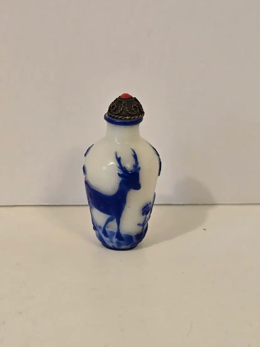 Vintage Blue and White Glass Snuff Bottle