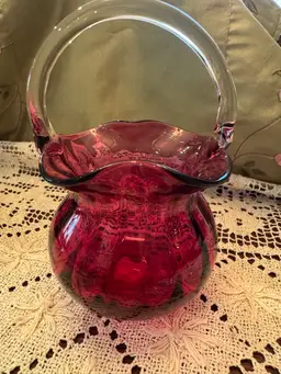 Hand Blown Pilgrim Glass Cranberry Basket