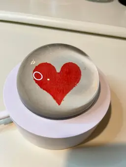 John Derian Heart Card Suits Signed By Artist Paperweight. Glass Dome About 4 Inches Across By 1.75 Height