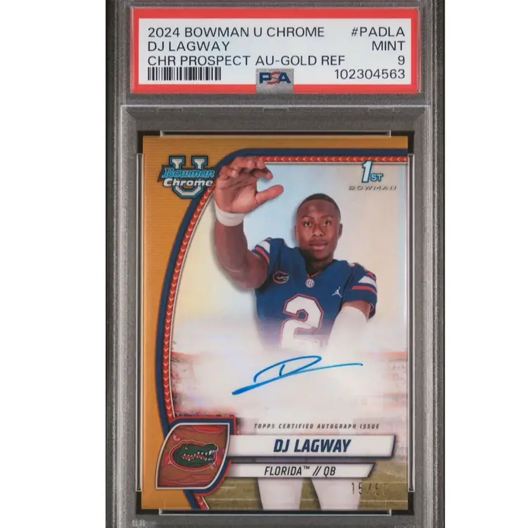 DJ Lagway 2024 Bowman U University Chrome Gold Refractor Auto /50 PSA 9 #PA-DLA Florida Gators