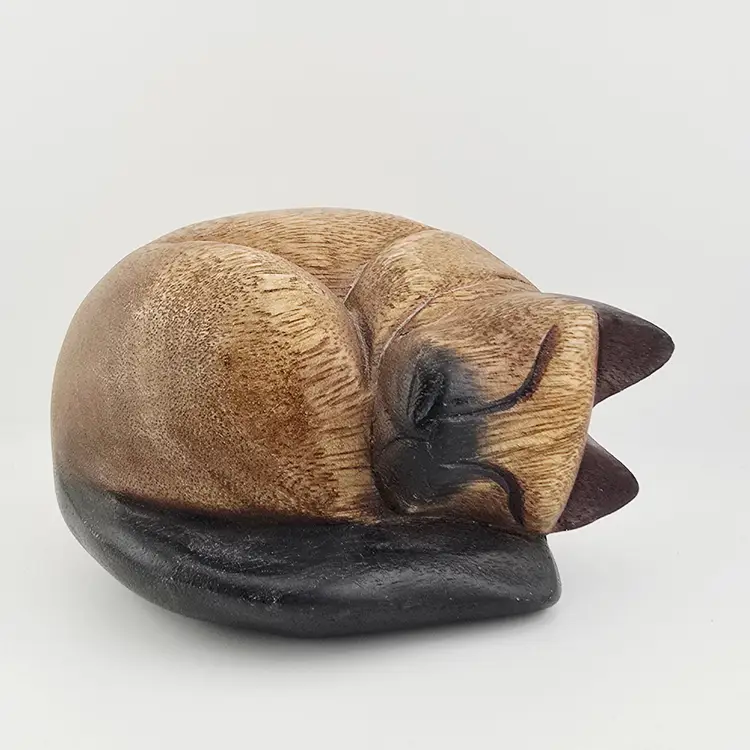 Hand Carved Wooden Sleeping Cat