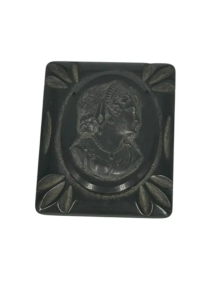 Large Antique Victorian Gutta Percha Mourning Cameo Brooch • Memento Mori Black Cameo Pin • Gothic Mourning Jewelry • 1800s Memorial Brooch