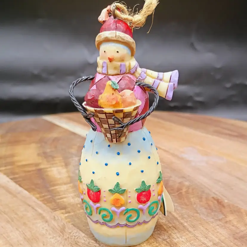 Jim Shore Heartwood Creek Christmas Snowman Winter's Bounty Ornament New Open Box.
