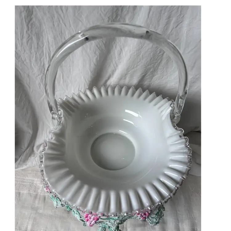 VINTAGE LARGE FENTON SILVER CREST BASKET 13.5” LONG