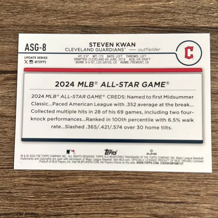 Steven Kwan 2024 Topps Update All Star Game Blue Parallel Cleveland Guardians