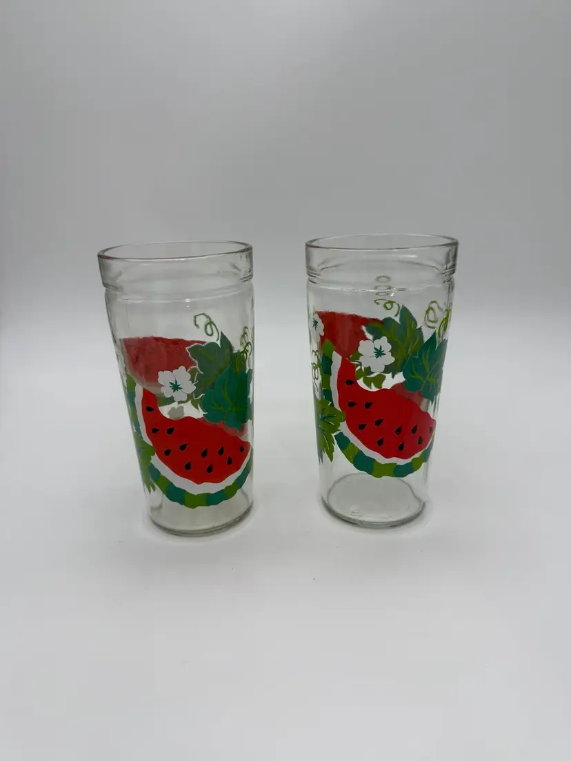 Vintage Anchor Hocking Set Of 2 Watermelon 16oz Tumbler Drinking Glasses