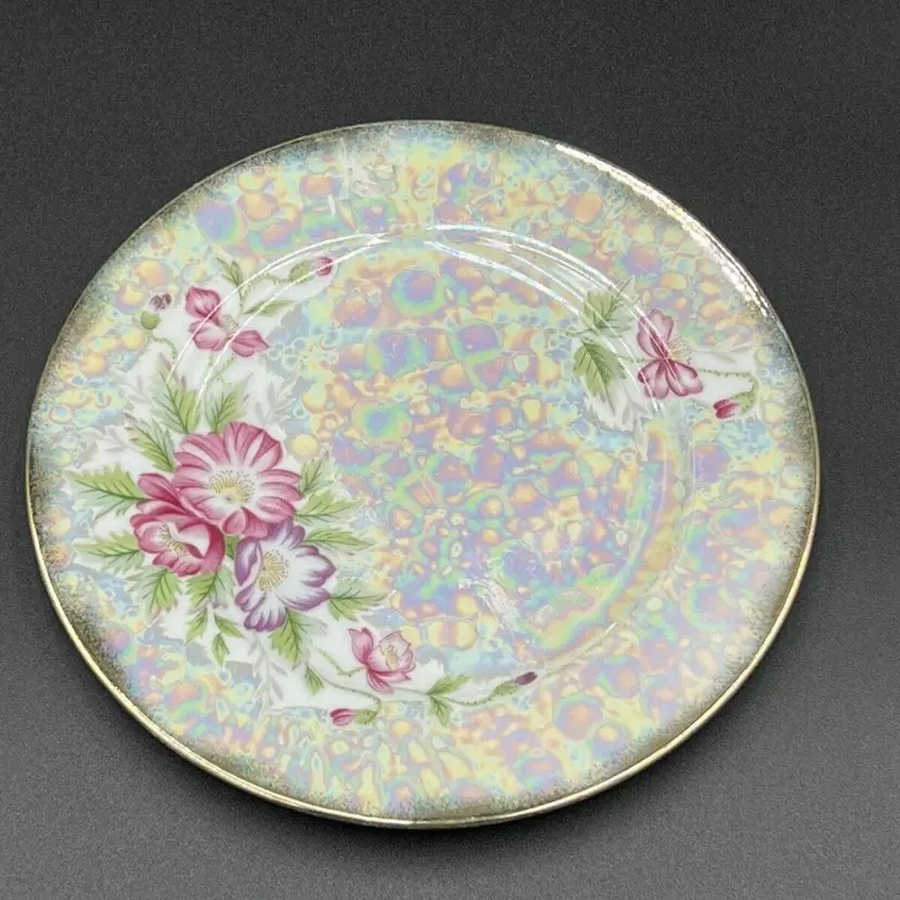 Vintage Iridescent Norleans Japan 7 7/8" Plate August Poppy