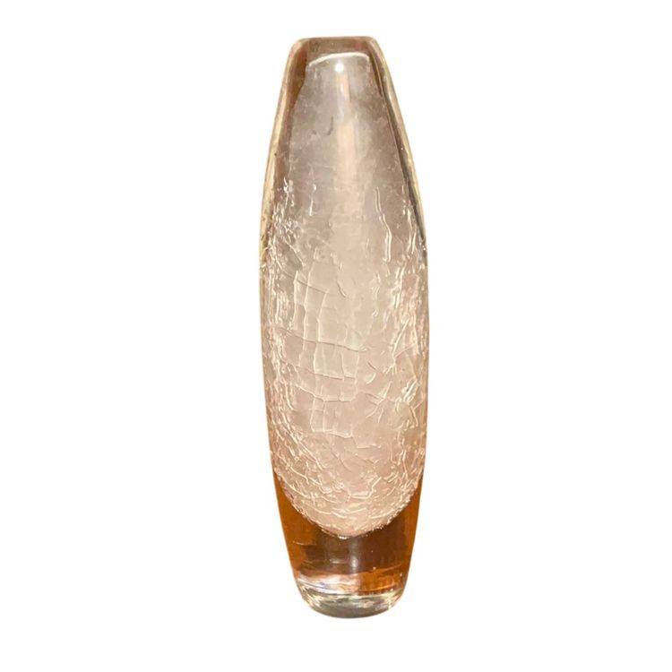 Sommerso Style 10.25” Clear Glass Encased Crackle Vase