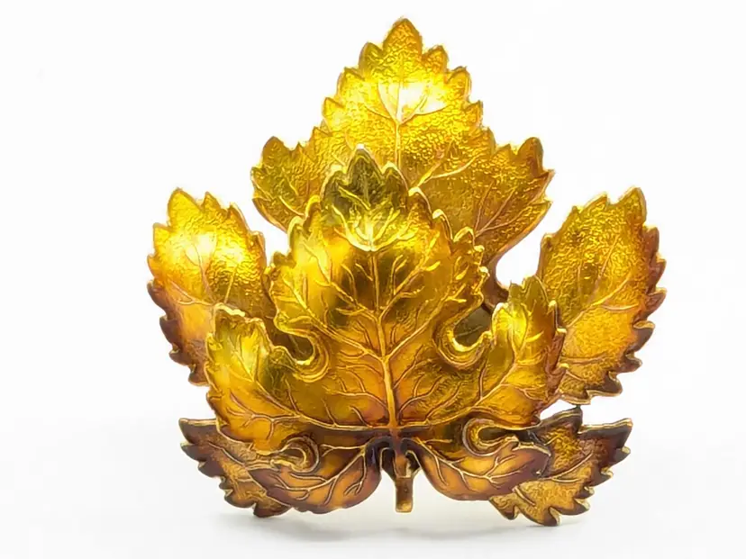 Vintage Maple Leaf Brooch Pin Gold Tone Autumnal Colors West Germany