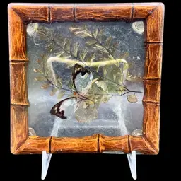 #251B Vintage Lucite Trivet with Butterfly and Leaves Encased inside