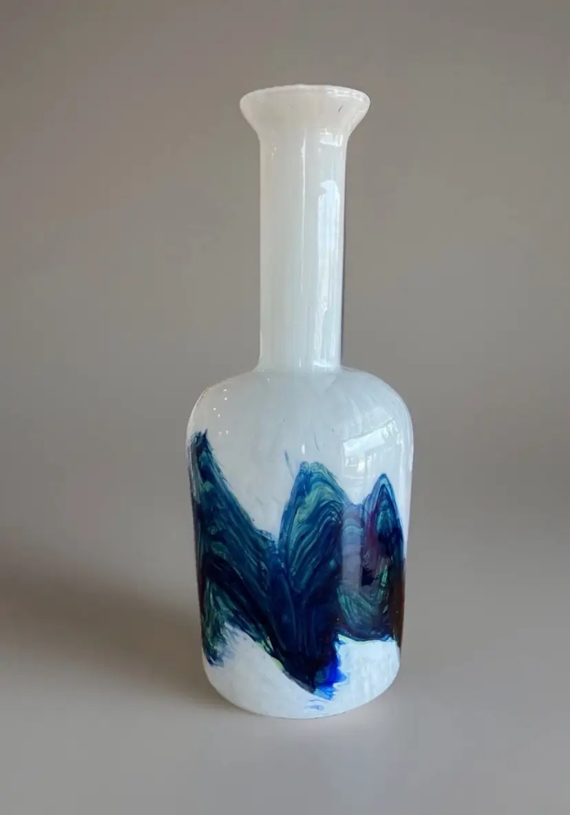 Vetreria Barbieri Empoli Italy Cased Art Glass Floor Vase Hand Blown 17” Blue & Green