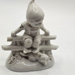Porcelain Figurine boy elf on fence with cat vintage