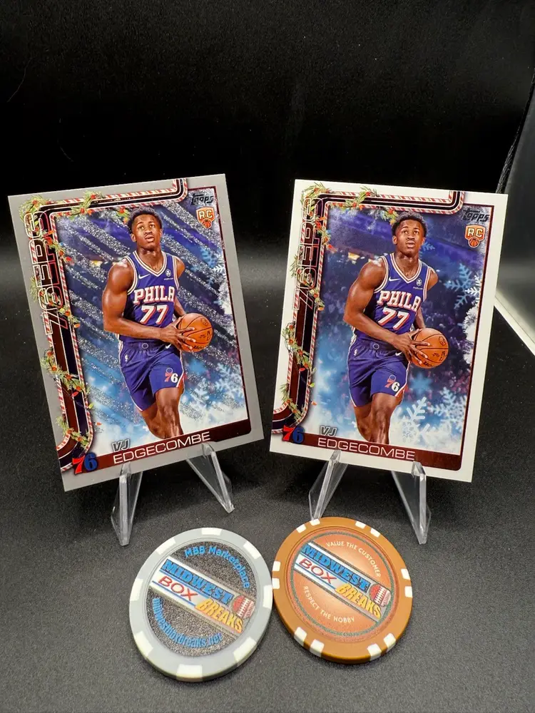 VJ Edgecombe Holiday Grey Glitter And Holiday Base 25-26 Topps Holiday NBA Philadelphia 76ers