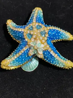 Authentic Keren Kopal Hand-Painted Starfish Trinket Box – 24K Gold Plated & Crystals